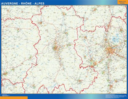 Auvergne Rhone Alpes gelamineerd wandkaarten