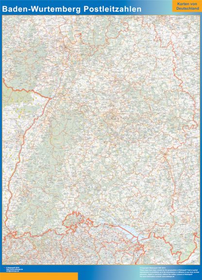 Baden-Wurtemberg zip codes wandkaarten