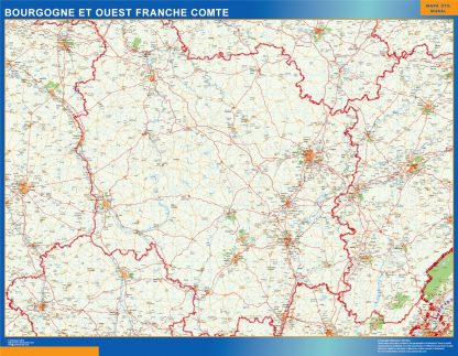 Bourgogne Franche Comte gelamineerd wandkaarten