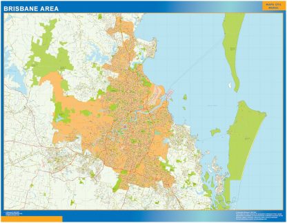 Brisbane area gelamineerd wandkaarten
