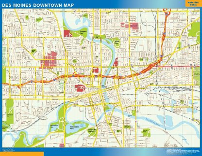 Des Moines downtown wandkaarten