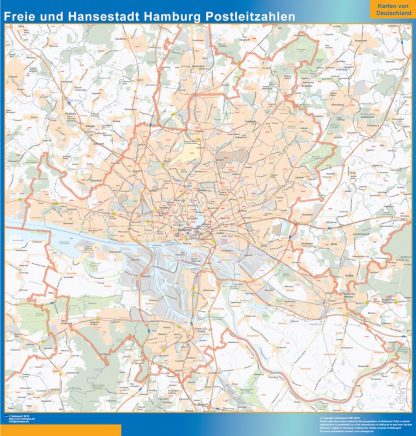 Freie und Hansestadt Hamburg zip codes wandkaarten