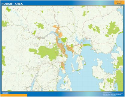 Hobart area gelamineerd wandkaarten