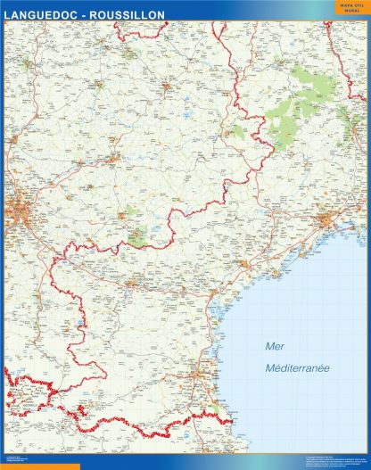 Languedoc Roussillon gelamineerd wandkaarten