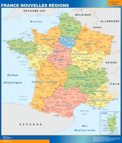 wandkaarten Frankrijk new regions