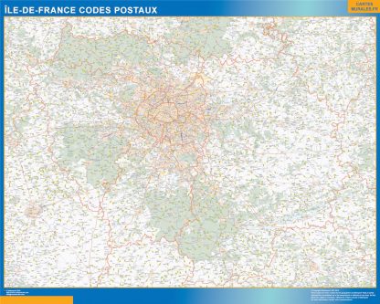 wandkaarten Ile de Frankrijk zip codes