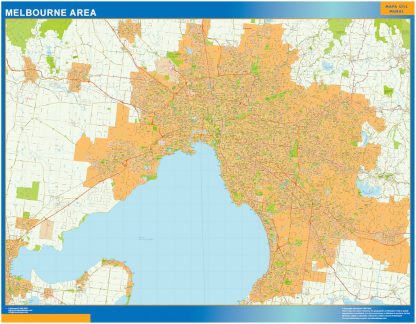 Melbourne area gelamineerd wandkaarten