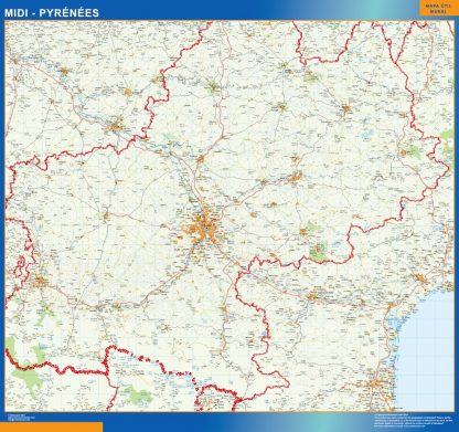 Midi Pyrenees gelamineerd wandkaarten