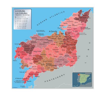Gemeenten A Coruna wandkaarten Spanje