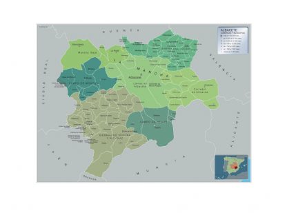 Gemeenten Albacete wandkaarten Spanje