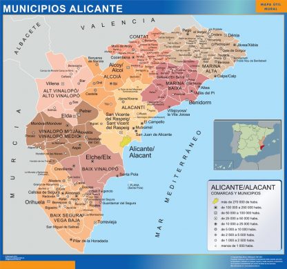 Gemeenten Alicante wandkaarten Spanje
