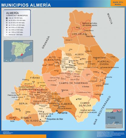 Gemeenten Almeria wandkaarten Spanje
