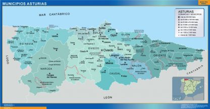 Gemeenten Asturias wandkaarten Spanje
