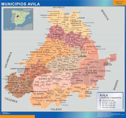 Gemeenten Avila wandkaarten Spanje