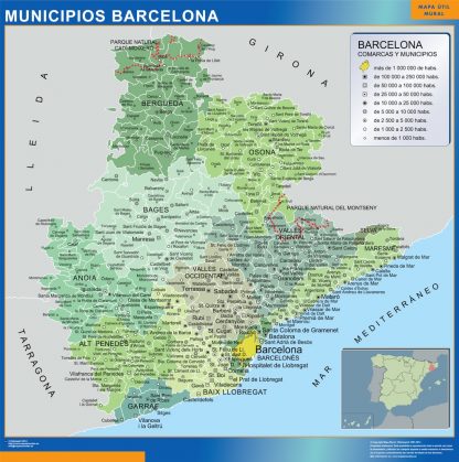 Gemeenten Barcelona wandkaarten Spanje