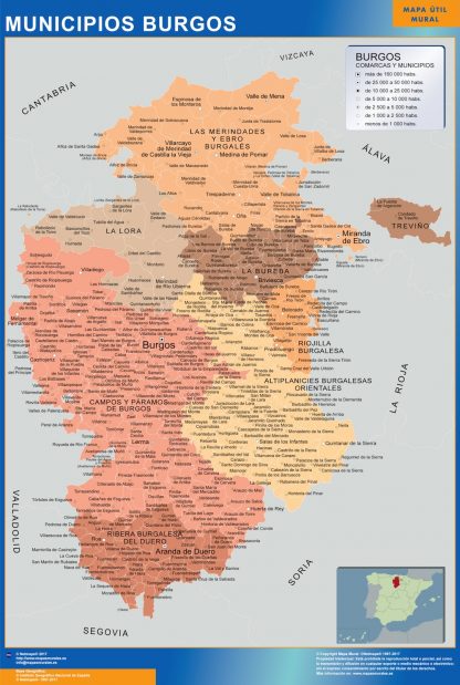 Gemeenten Burgos wandkaarten Spanje