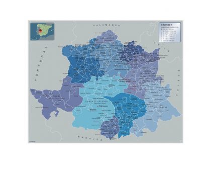 Gemeenten Caceres wandkaarten Spanje