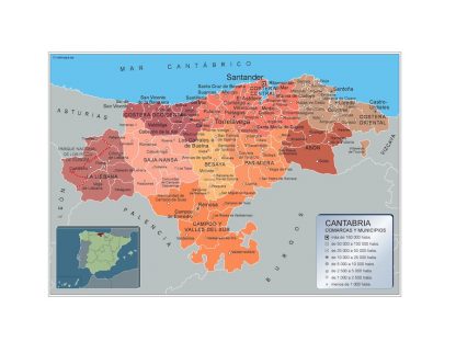 Gemeenten Cantabria wandkaarten Spanje