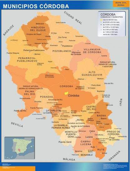 Gemeenten Cordoba wandkaarten Spanje