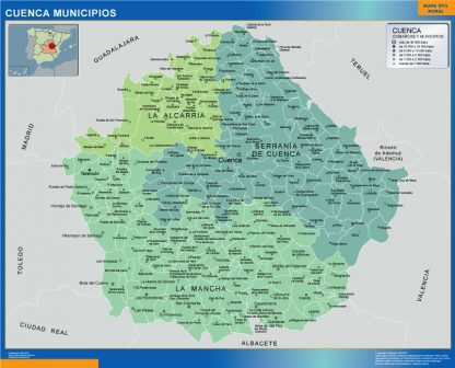 Gemeenten Cuenca wandkaarten Spanje