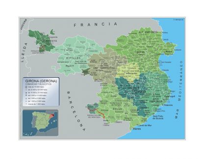 Gemeenten Girona wandkaarten Spanje