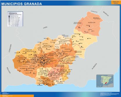 Gemeenten Granada wandkaarten Spanje