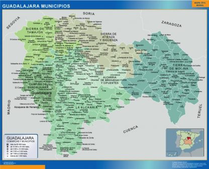 Gemeenten Guadalajara wandkaarten Spanje