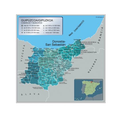 Gemeenten Guipuzcoa wandkaarten Spanje