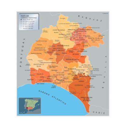 Gemeenten Huelva wandkaarten Spanje