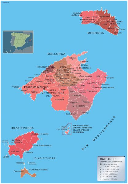 Gemeenten Islas Baleares wandkaarten Spanje