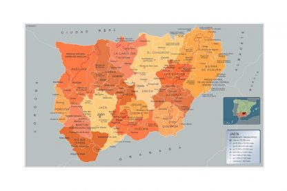 Gemeenten Jaen wandkaarten Spanje