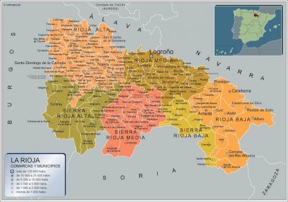 Gemeenten La Rioja wandkaarten Spanje