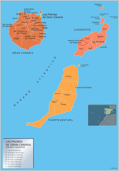 Gemeenten Las Palmas Gran Canaria wandkaarten Spanje