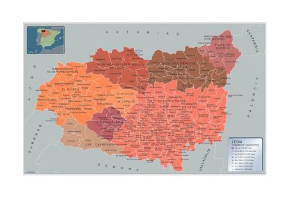 Gemeenten Leon wandkaarten Spanje