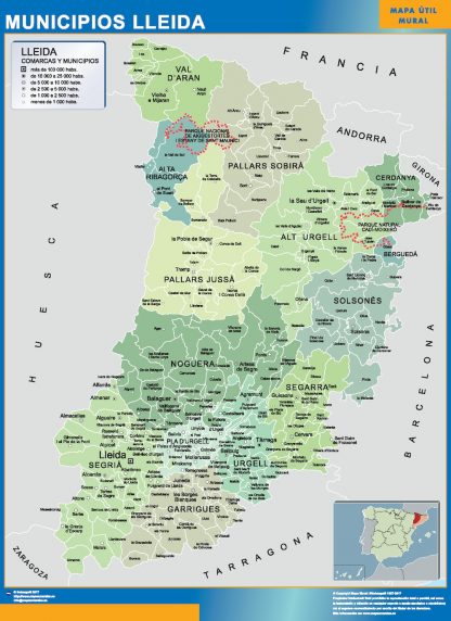 Gemeenten Lerida wandkaarten Spanje
