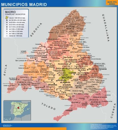Gemeenten Madrid wandkaarten Spanje