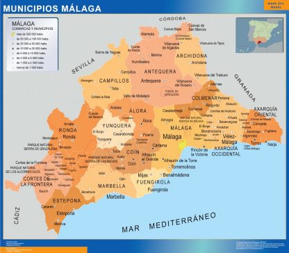 Gemeenten Malaga wandkaarten Spanje