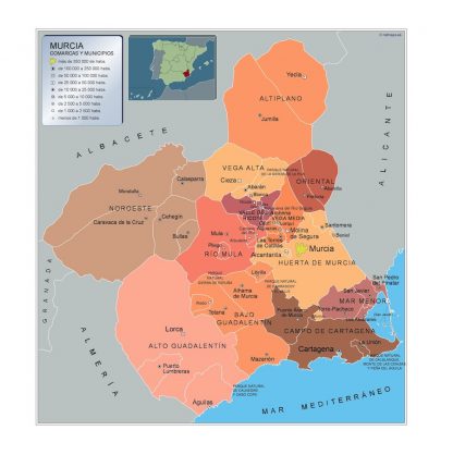 Gemeenten Murcia wandkaarten Spanje