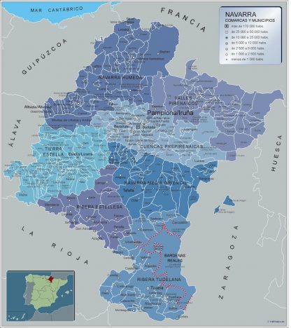 Gemeenten Navarra wandkaarten Spanje