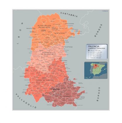 Gemeenten Palencia wandkaarten Spanje