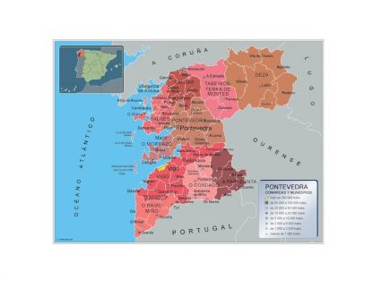 Gemeenten Pontevedra wandkaarten Spanje