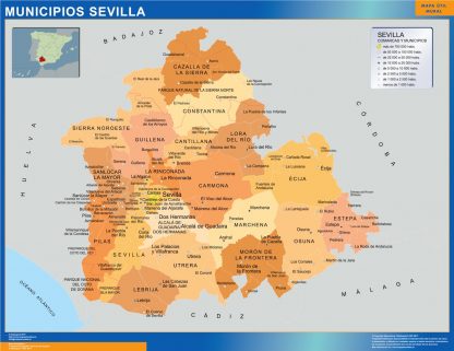 Gemeenten Sevilla wandkaarten Spanje