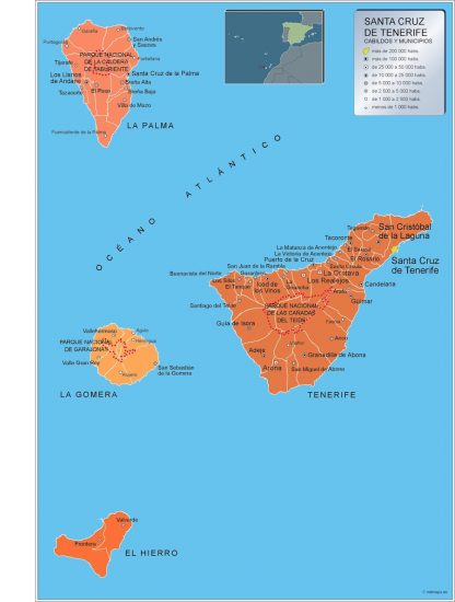 Gemeenten Tenerife wandkaarten Spanje