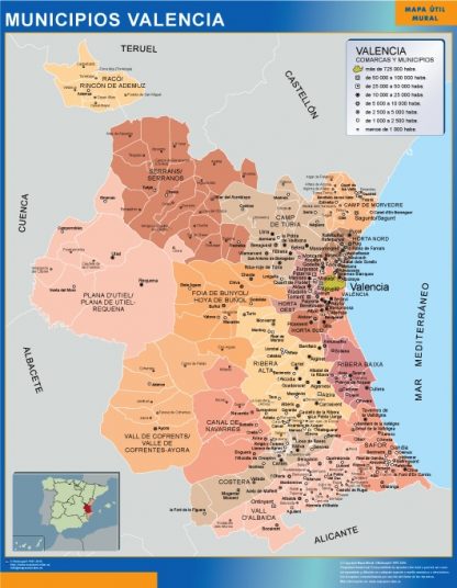 Gemeenten Valencia wandkaarten Spanje