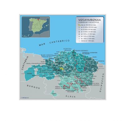 Gemeenten Vizcaya wandkaarten Spanje