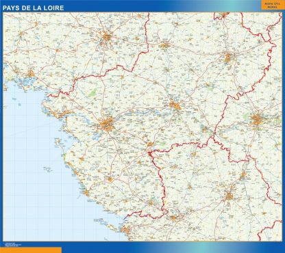 Pays De La Loire gelamineerd wandkaarten