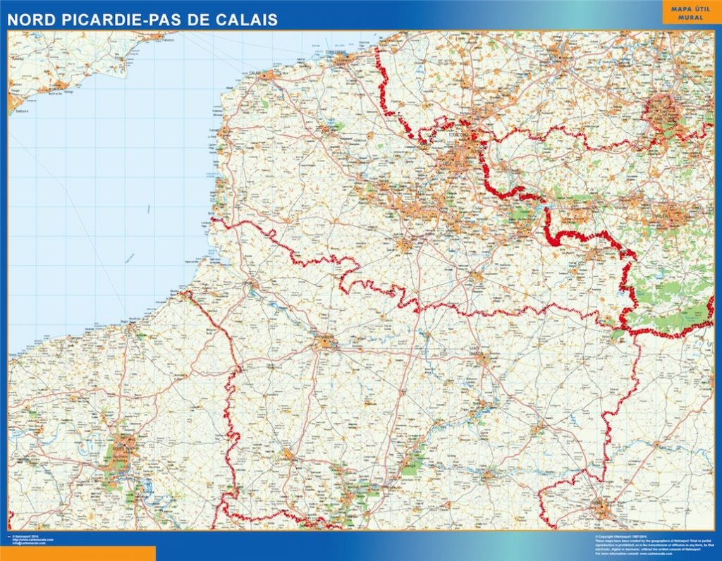Picardie Pas Calais gelamineerde kaart | Wandkaarten van de wereld