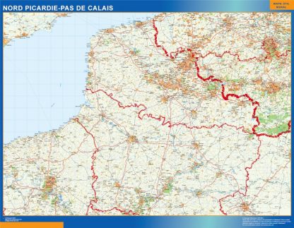 Picardie Pas Calais gelamineerd wandkaarten