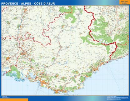 Provence Alpes Cote Azur gelamineerd wandkaarten