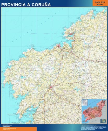 Provincie A Coruna wandkaarten Spanje